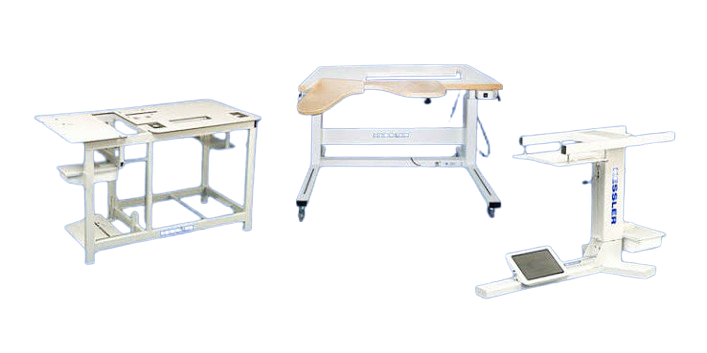 Stands and table tops for industrial sewing machines